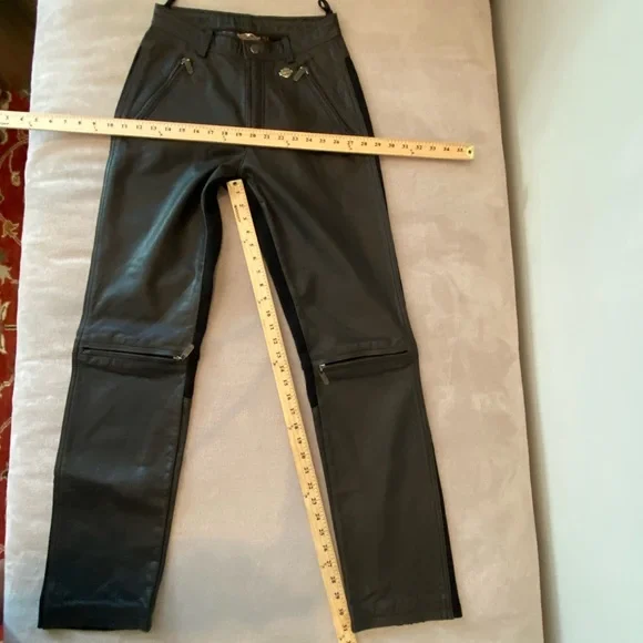 Harley-Davidson Black Leather Pants with Stretch Back Side - Picture 3 of 7
